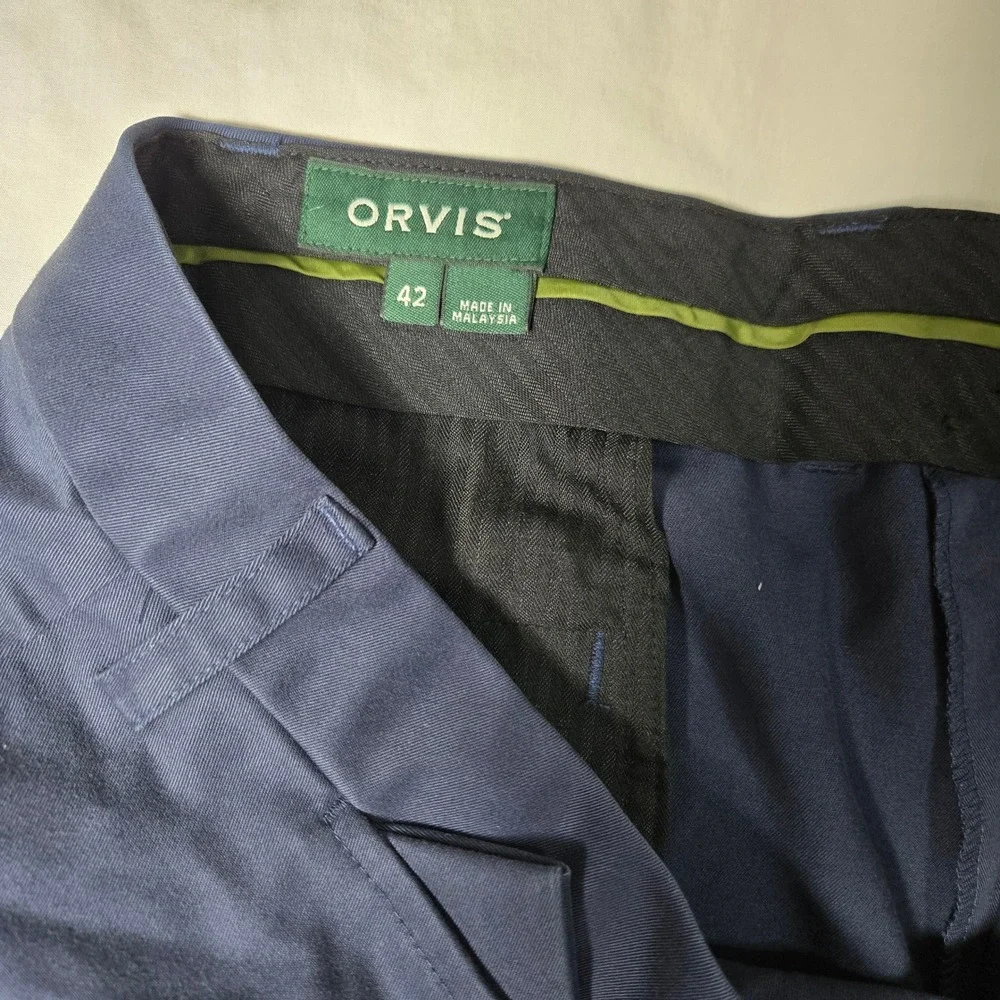 Orvis Mens 42x30 Flat Front Chino Pants Navy Blue Straight Leg Trousers see pic*